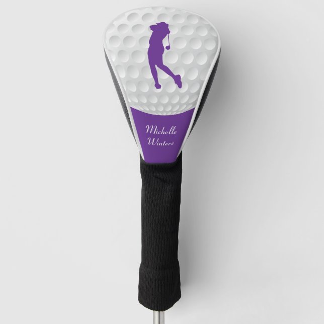 Sports Golfer Female Purple Silhouette Golf Head Cover (Front)