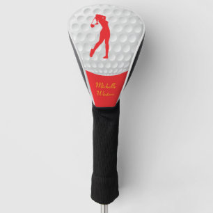 Sports Golfer Female Red Silhouette Golf Head Cover