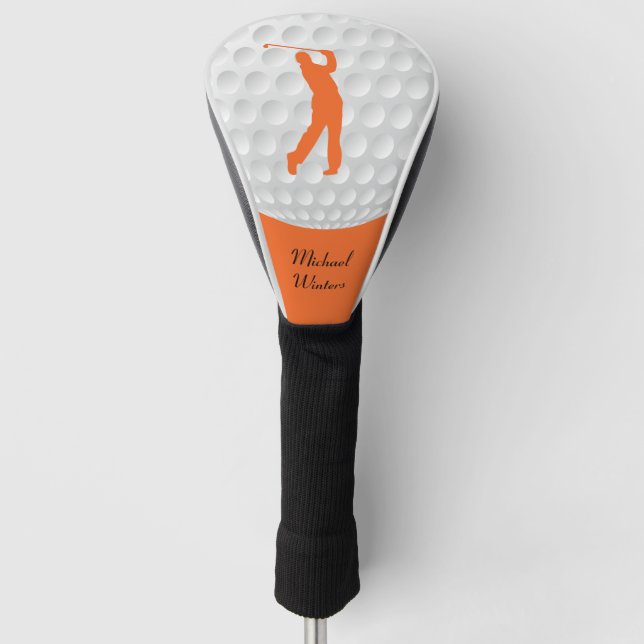 Sports Golfer Male Orange Silhouette Golf Head Cover (Front)