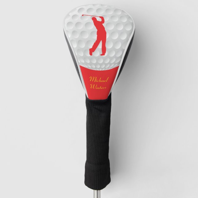 Sports Golfer Male red Silhouette Golf Head Cover (Front)