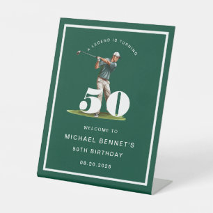 Sports Green Golfer 50th Birthday Welcome Pedestal Sign