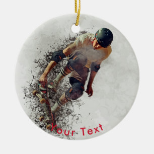 SPORTS Grunge Skateboarder Performing Stunts Ceramic Ornament
