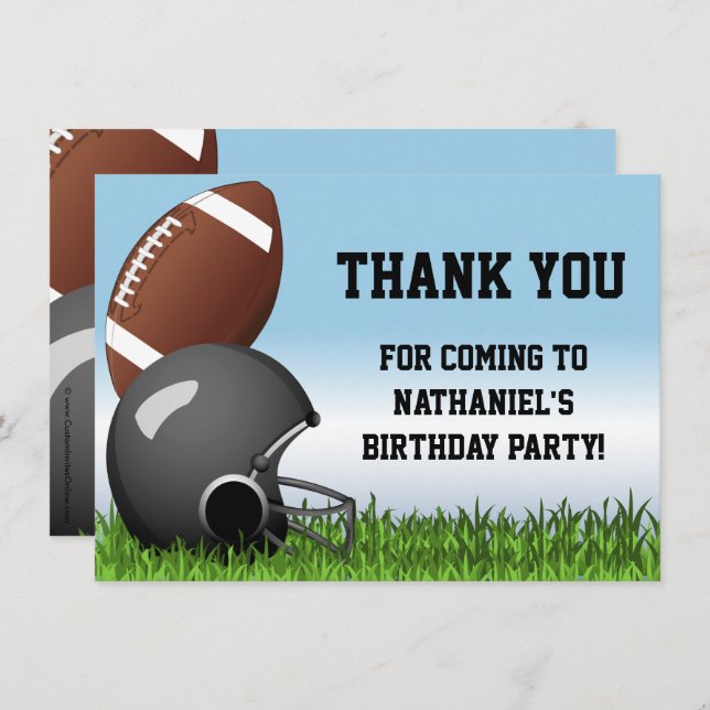 Sports Helmet/Ball/Grass Football Birthday Party Thank You Card (Front/Back)