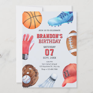 Sports icon birthday  invitation
