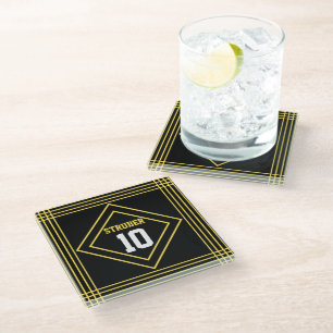 Sports Inspired Black & yellow glass coaster