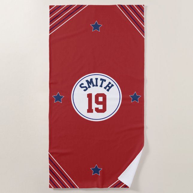Sports Inspired Red & blue beach towel (Front)