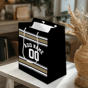 Sports Jersey Black and Gold Stripes Name Number Medium Gift Bag