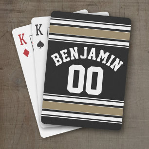 Sports Jersey Black and Gold Stripes Name Number Playing Cards