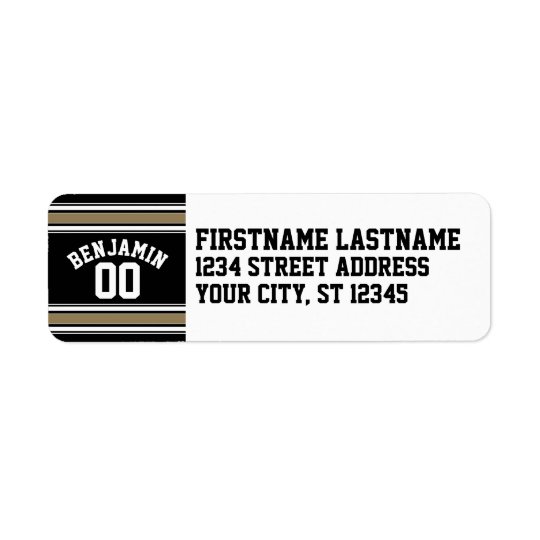 Sports Jersey Black and Gold Stripes Name Number Return Address Label