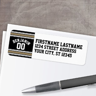 Sports Jersey Black and Gold Stripes Name Number Return Address Label