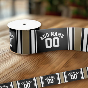 Sports Jersey Black and Gold Stripes Name Number Satin Ribbon