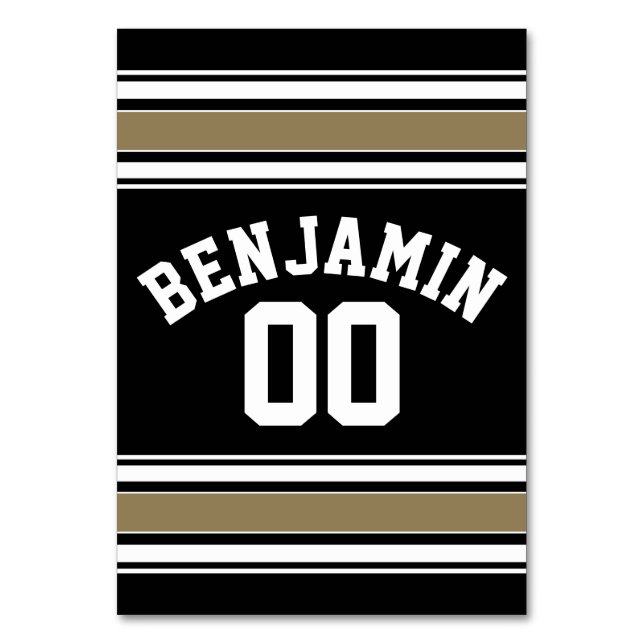 Sports Jersey Black and Gold Stripes Name Number Table Number (Back)