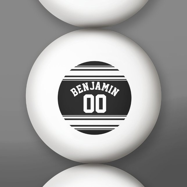Sports Jersey Black and White Stripes Name Number Ping Pong Ball (Custom Ping Pong Balls)