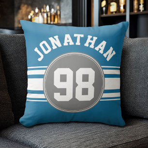 Sports Jersey Blue and Grey Stripes Name Number Cushion