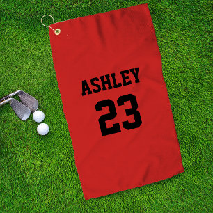 Sports Jersey Number and Name Red Personalised Golf Towel