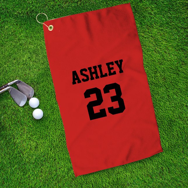 Sports Jersey Number and Name Red Personalised Golf Towel (Creator Uploaded)