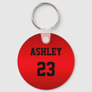 Sports Jersey Number and Name Red Personalised Key Ring