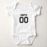 Sports Jersey Number with Name  Baby Bodysuit<br><div class="desc">Last name of Baby and sport number.
All text is editable.
Grey background colour can be changed.</div>
