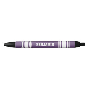 Sports Jersey Purple White Stripes Personalised Black Ink Pen