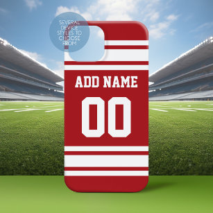 Sports Jersey Red White Name and Number iPhone 15 Case