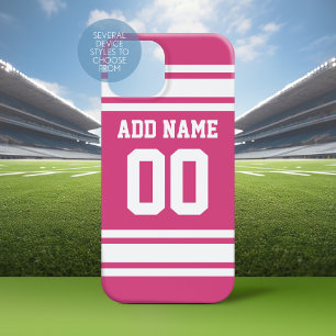 Sports Jersey with Name and Number - Pink White iPhone 16 Case