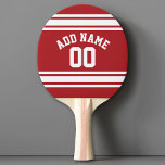 Sports Jersey with Your Name and Number Ping Pong Paddle<br><div class="desc">Red and White colours -- If you are a Fantasy Football team owner,  make your own products and show off to your friends! Or - Do you play High School Football and want a memento? This jersey design is perfect for anyone playing sports.</div>