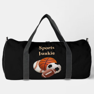 Sports Junkie Black Baseball Basketball Soccer Duffle Bag