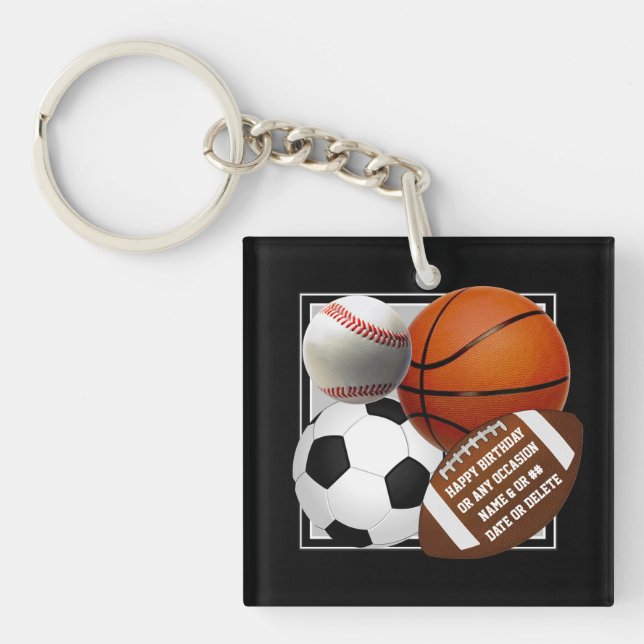 Sports Keychains. Football, Basketball, Baseball,  Key Ring (Front)