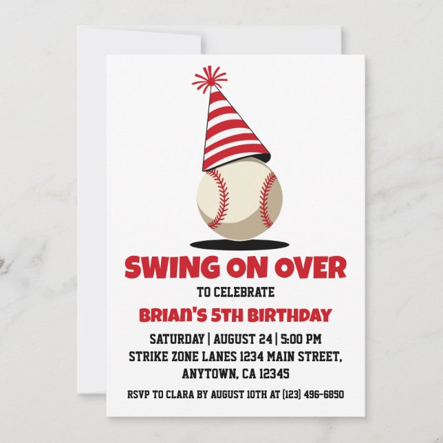 Sports kids baseball birthday invitations (Front)