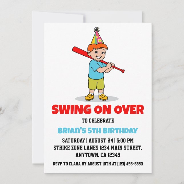 Sports kids baseball birthday invitations (Front)
