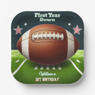 Sports kids boys ticket Football 1st Birthday Paper Plate