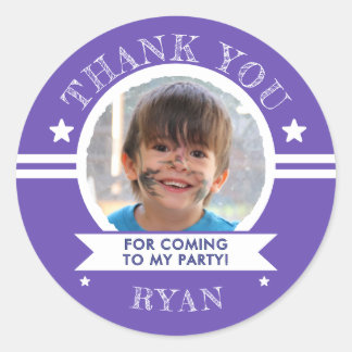 Sports Kids Photo Birthday Party Thank You Classic Round Sticker