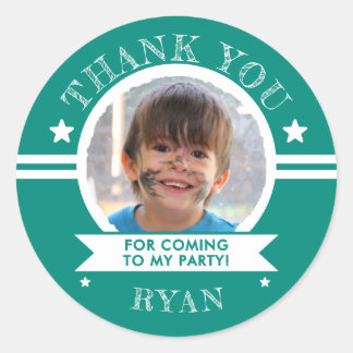 Sports Kids Photo Birthday Party Thank You Classic Round Sticker