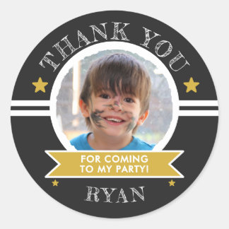 Sports Kids Photo Birthday Party Thank You Classic Round Sticker