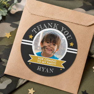 Sports Kids Photo Birthday Party Thank You Classic Round Sticker