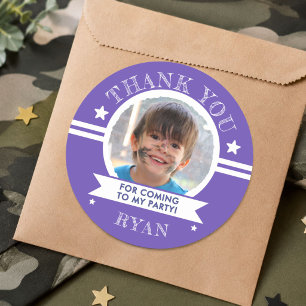 Sports Kids Photo Birthday Party Thank You Classic Round Sticker