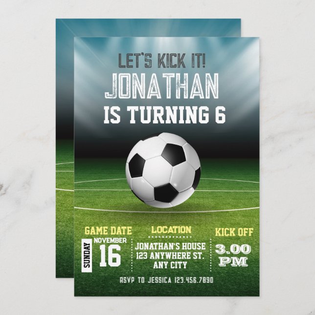 Sports Kids Soccer Birthday Invitation (Front/Back)