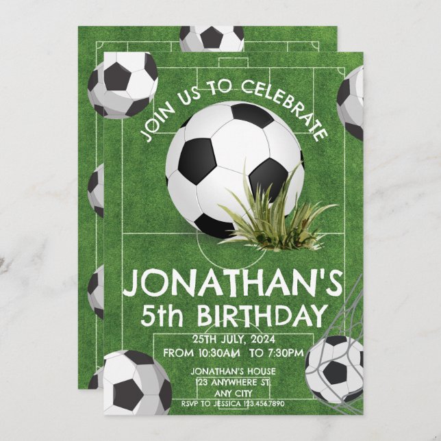Sports Kids Soccer Birthday Party Invitation (Front/Back)