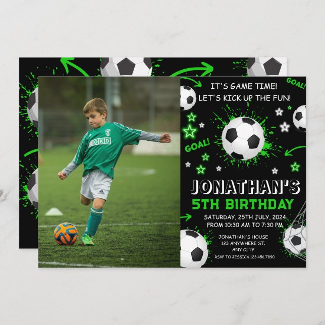 Sports Kids Soccer Birthday Party Invitation (Front/Back)