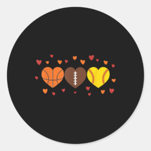 Sports Love Football Basketball Valentine’s Day  Classic Round Sticker