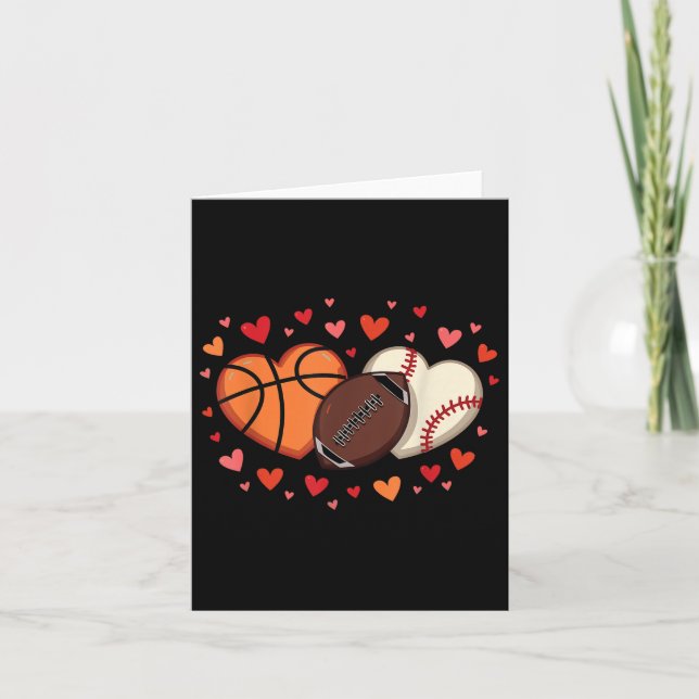 Sports Love Heart Football Basketball Valentine’s  Card (Front)
