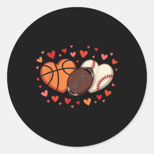 Sports Love Heart Football Basketball Valentine’s Classic Round Sticker