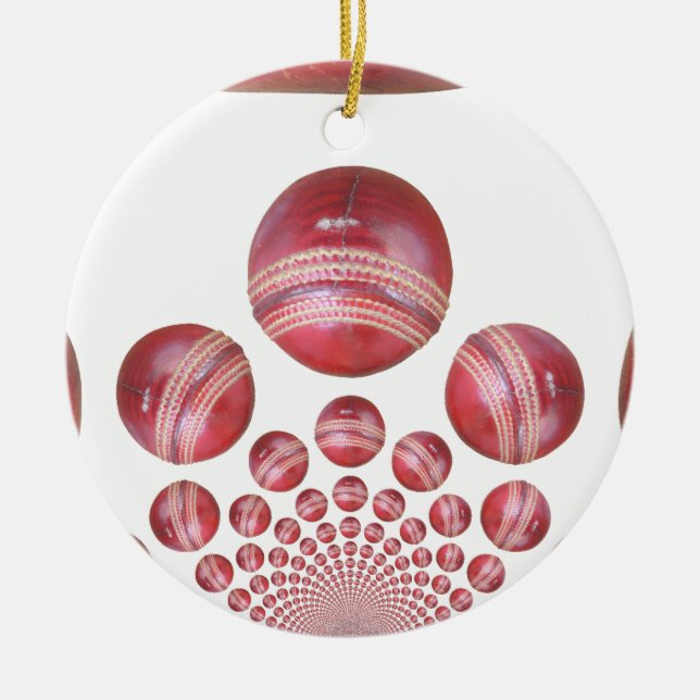 Sports Lover’s Cricket Ball Print Ceramic Tree Decoration (Front)