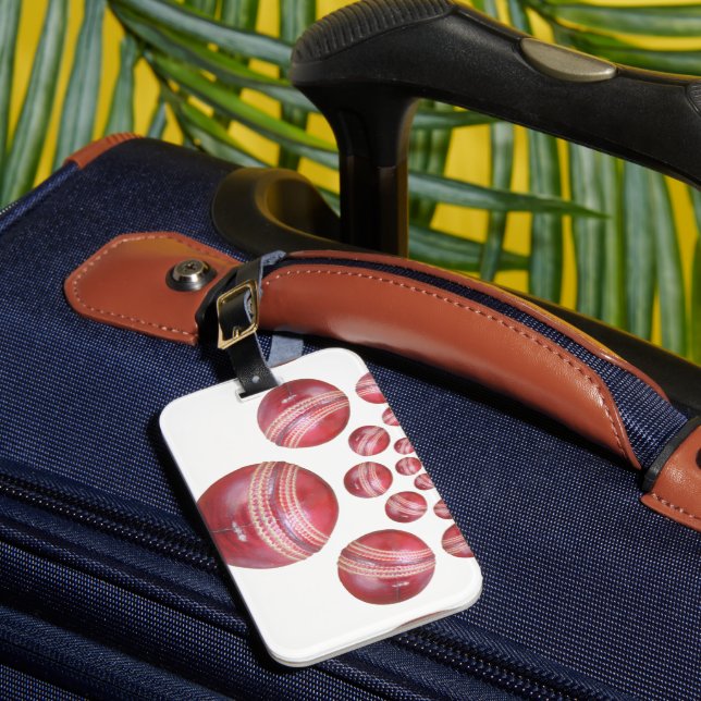 Sports Lover’s Cricket Ball Print Luggage Tag (Front Insitu 1)