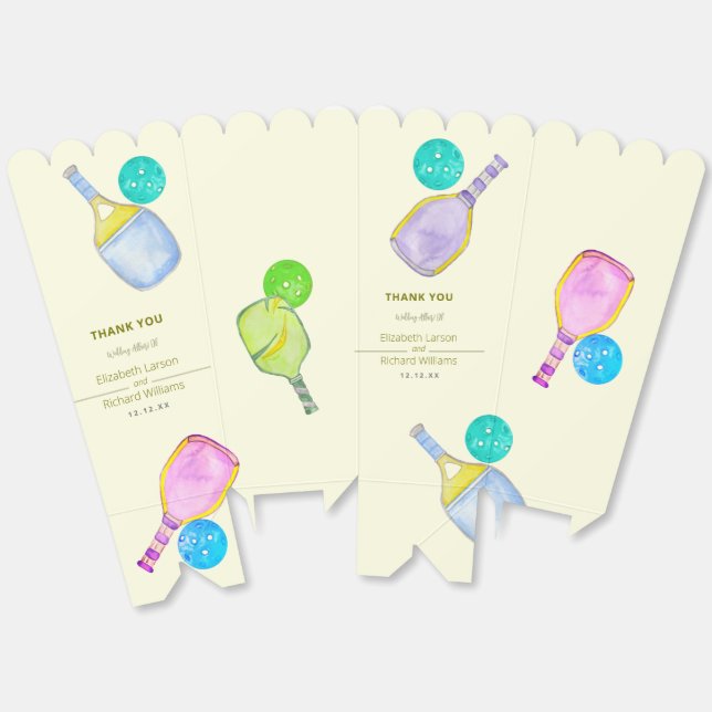 Sports Lover Watercolor  Pickleball Themed Wedding Favour Box (Unfolded)