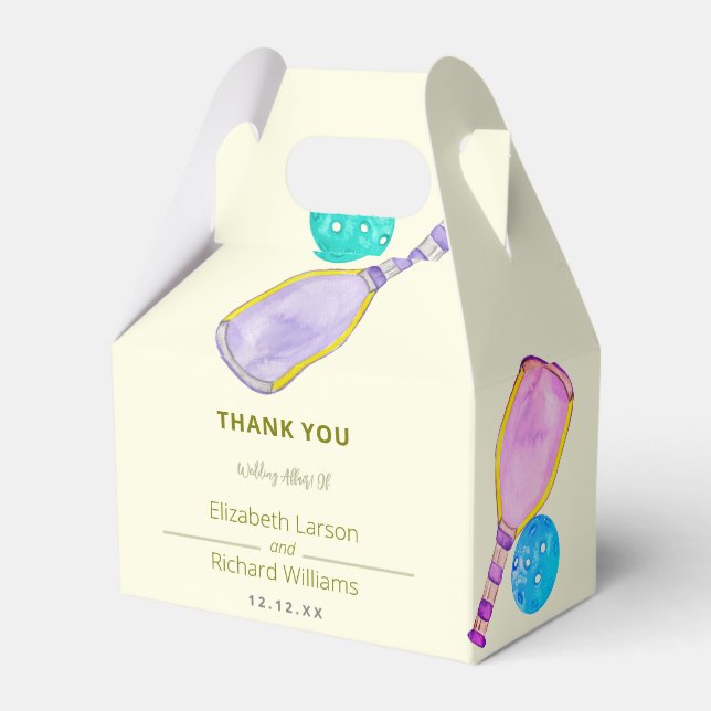 Sports Lover Watercolor  Pickleball Themed Wedding Favour Box (Front Side)