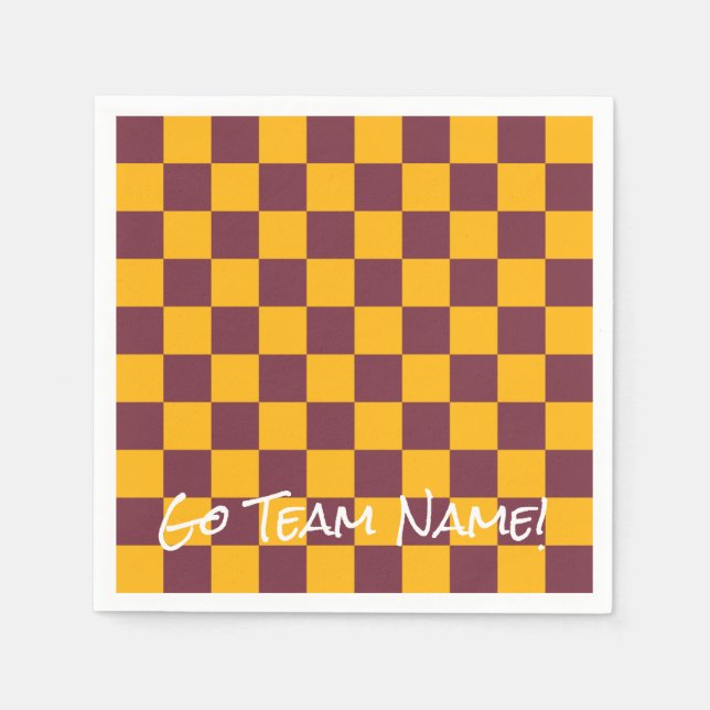 Sports Maroon Gold Check Team NAME School Colours Napkin (Front)