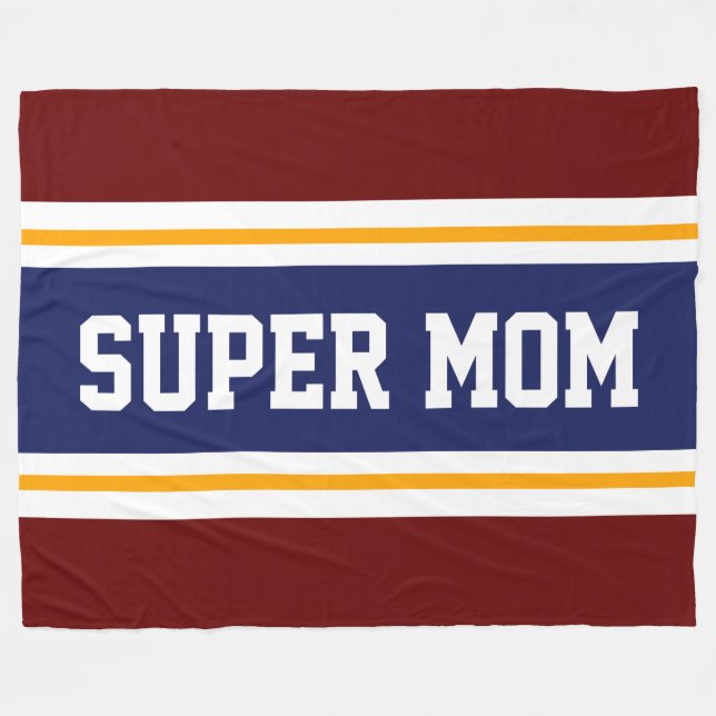 SPORTS MOM Deep Red White Navy Blue Stripes Fleece Blanket (Front (Horizontal))