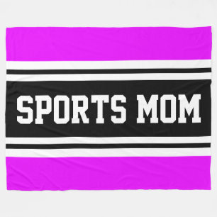 SPORTS MOM Fun Athletic Pink Black White Stripes Fleece Blanket