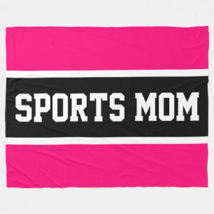 SPORTS MOM Sporty Cool Bright Pink Black Stripes  Fleece Blanket